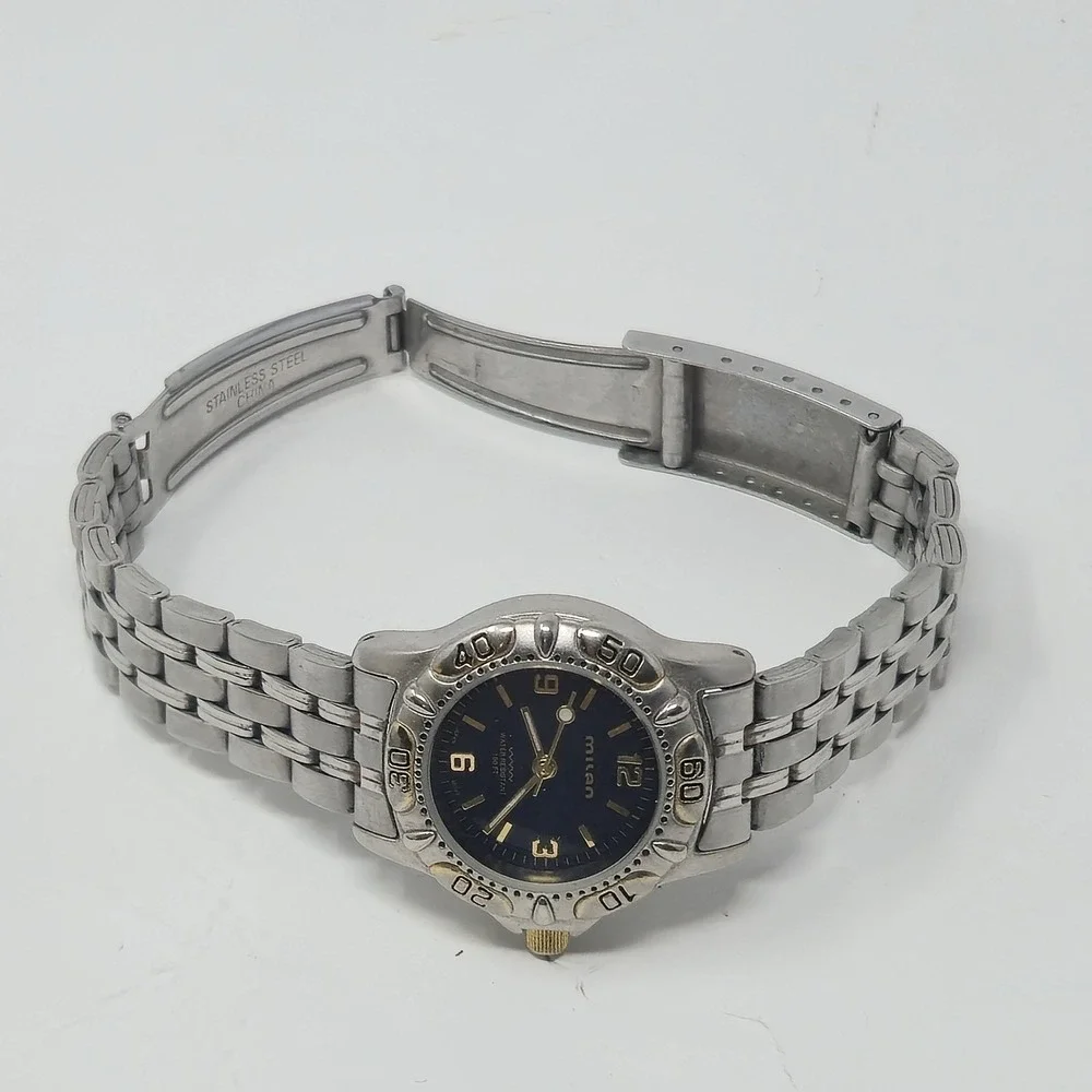 Vintage Milan MZ Berger Watch MLS012 Two-Tone Navy Blue Dial Quartz Wristwatch